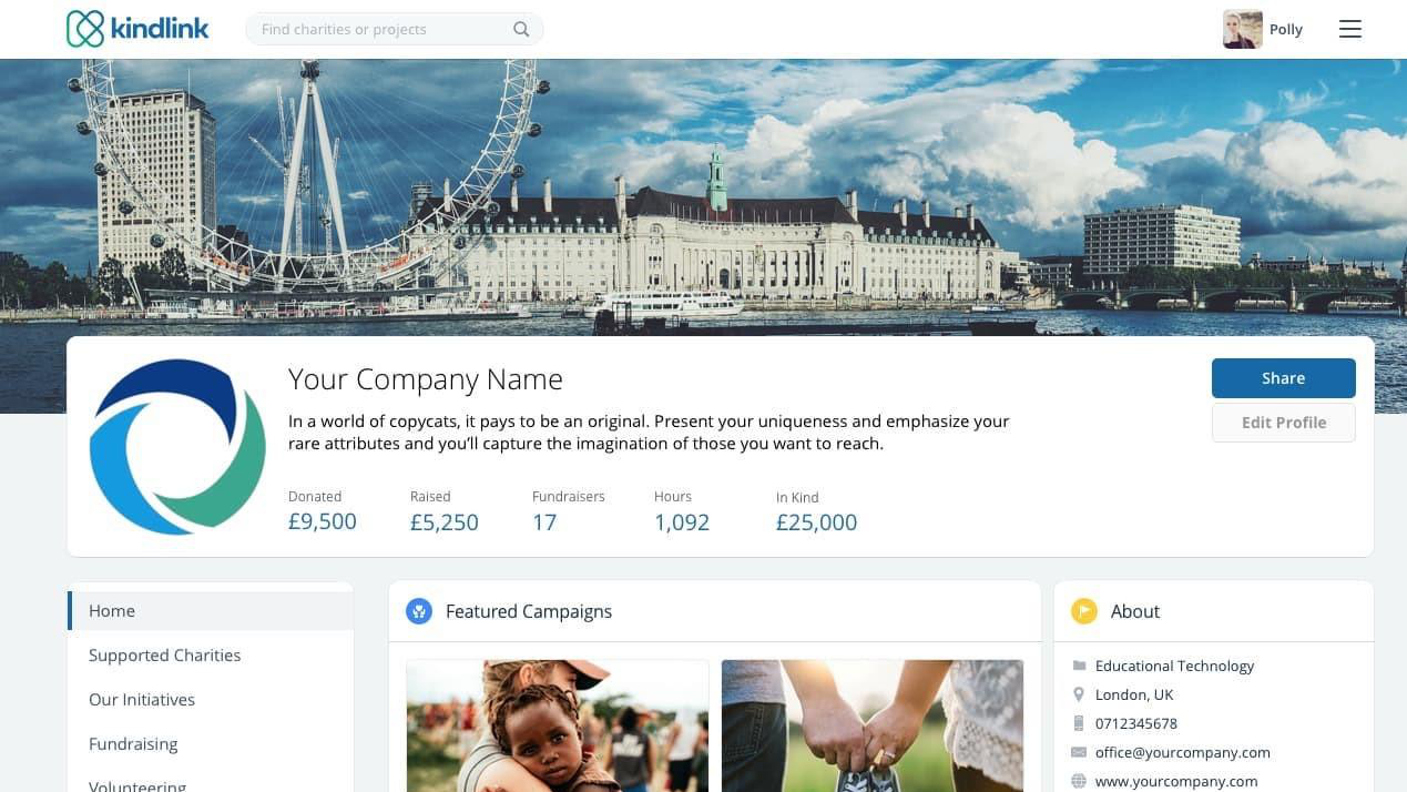 Corporate Fundraising Page by KindLink